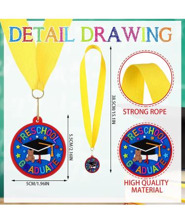 24 Pcs Kindergarten Preschool Graduation Medals with Yellow Neck Ribbon - 2 Inch | Kids Graduating Award Medals for Students Party Favors - Buy Online on GoSupps.com
