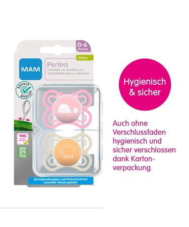 MAM Perfect Schnuller Set - Healthy Dental Development Pacifiers for Babies 0-6 Months in Pink & Beige - Includes Pacifier Box - Buy Online on GoSupps.com