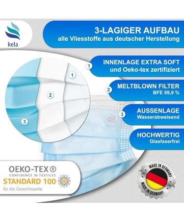 Kela OP Mask - 250x Blue Medical Masks | 100% Made in Germany | Oeko-Tex Standard | Premium MNS Type IIR Disposable Respiratory Protection - Buy Online on GoSupps.com