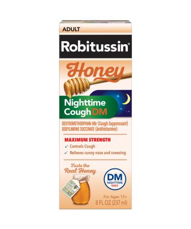 Robitussin Maximum Strength Honey Nighttime Cough DM, Cough Medicine for Adults Made with Real Honey for Flavor- 8 Fl Oz Bottle