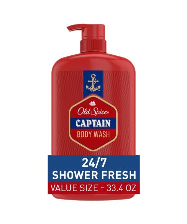 Old Spice Refreshing Body Wash for Men 3X Defense 24/7 Shower Fresh with Long Lasting Scent Red Collection Captain with Bergamot Scent 33.4 oz 33.4 Fl Oz (Pack of 1)
