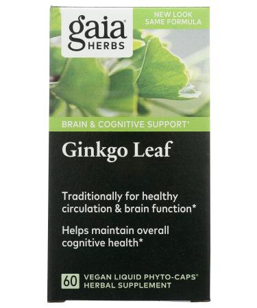 Gaia Herbs Ginkgo Leaf - Traditionally Used to Support Healthy Circulation and Brain Function - Organic, Herbal Supplement - 60 Vegan Liquid Phyto-Capsules (20-Day Supply) Standard Packaging - Buy Online on GoSupps.com