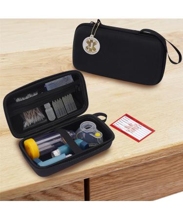 MGZNMTY Travel Case for Asthma Inhalers & Spacers - Durable Holder with Alert Tag Medical Card & Shoulder Strap - Black | Compatible for Adults & Children - Buy Online on GoSupps.com