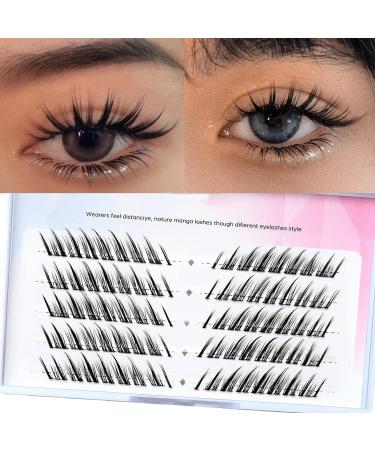 Manga Lashes Natural Look Individual Lash Wispy Silky Anime Eyelashes Cluster Japanese Cosplay False Eyelashes Reusable Look Like Extensions DIY At Home(Fox eye style 1)