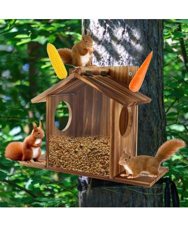 Garden Squirrel Feeder Wooden Squirrel Feeder House Large Capacity Squirrel Feeding Stations Easy to Fill Chipmunk Feeding Platform for Corn Peanuts Outside 32.5x12.5x21cm - Buy Online on GoSupps.com