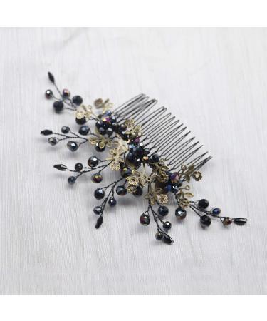 Kercisbeauty Women Black Crystal Hair Comb Slides Gothic Styles Bronze Headpiece for Evening Party Wedding Headband for Brides