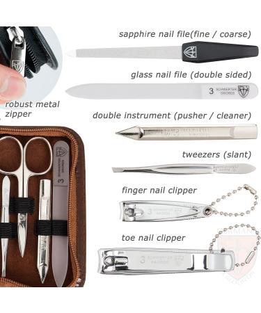 3 Swords Germany - brand quality 8 piece manicure pedicure grooming kit set for professional finger & toe nail care scissors clipper fashion leather case in gift box Made by 3 Swords (6660) BROWN - SYNTHETIC LEATHER - Buy Online on GoSupps.com