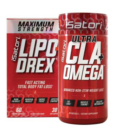 iSatori Lipo-Drex Fat Loss Thermogenic Formula-Fast Acting Weight Loss-Appetite Suppressant (60 Capsules) Ultra CLA + Omega (90 Softgels)