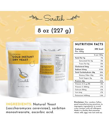 Scratch Gold Instant Rapid-Rise Dry Yeast - Premium Baking Ingredients for Bread & Pizza Dough - Quick Rising All Purpose - 8oz Packet - Buy Online on GoSupps.com