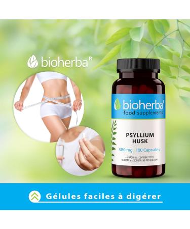 100 Psyllium Blond Capsules High Dosage up to 1140 mg per day - Pure powder of psyllium husk and chromium for maximum efficacy and health by BIOHERBA - Buy Online on GoSupps.com