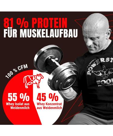 Powerstar Premium Whey 90 - 90% Protein Whey Powder (850g) | Low Carb Strawberry Flavor | Made in Germany | 55% CFM Whey Isolate & 45% CFM Concentrate - Buy Online on GoSupps.com