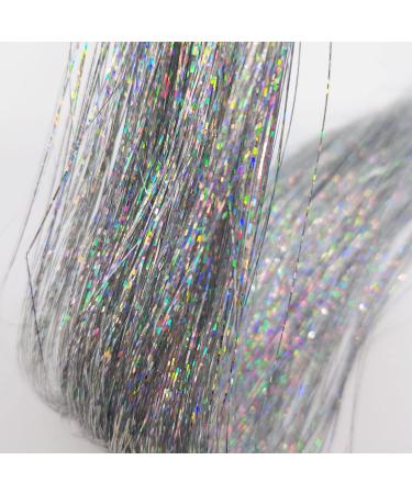 Hair Tinsel 600 Strands 48 Inch Silver Color  Fairy Hair Tinsel Heat Resistant Tinsel Hair Extensions  Sparkling Shiny Holographic Hair Tinsel for Christmas New Year Party Silver 600 Strands