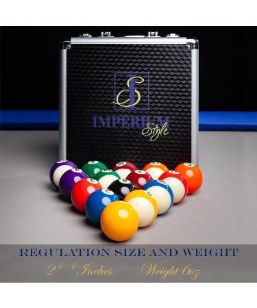 Imperium Style Pool Balls Billiard Set - Regulation Size - 17 Pc Professional Set with Cue Ball and Case - Multi Colored - 2.25 57.15mm Size - Buy Online on GoSupps.com