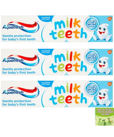 Aquafresh Milk Teeth Toothpaste Bundle for Baby Teeth 0-2 Years 50ml (Pack of 3) Including Oerich Lunch Box Card