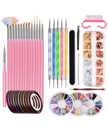 Nail art brush set brush for gel nails nail design accessories includes 15 nail brush 5 dotting detailing pen 10 manica band and 3 sets of nail art Staße stones and accessori by UngHie