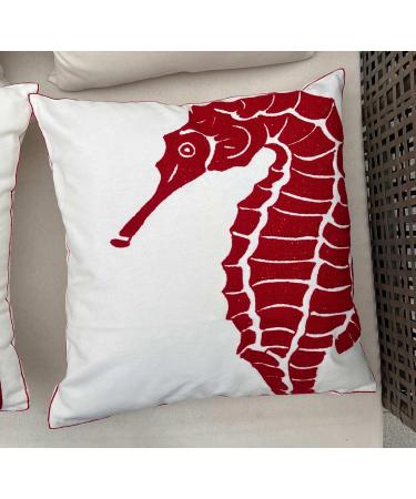 DECOPOW Embroidered Nautical Decor Pillow Cover - Red Seahorse Design | 18 Inches Canvas Pillow Cover for Nautical Style Decor - Buy Online on GoSupps.com