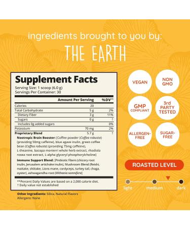 Happy Healthy Hippie Mushroom Coffee Instant with 125mg Caffeine Lion s Mane Cordyceps Reishi & Chaga | Adaptogen Nootropic Instant Mushroom Coffee for Energy & Focus | Medium Roast 30 Servings - Buy Online on GoSupps.com