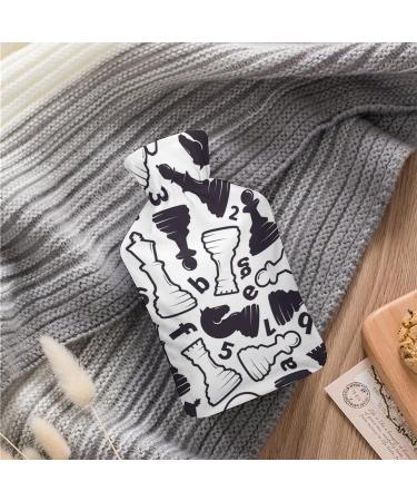 Black and White Chess Hot Water Bottle with Plush Cover Cozy Bed Warmer for Adults & Kids | 26.5x15.3cm - International Shipping Available! - Buy Online on GoSupps.com