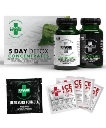 Rescue Detox - 5 Day Detox Concentrates +Plus | Comprehensive Cleansing Program - with Head Start Blend and Bonus ICE Caps