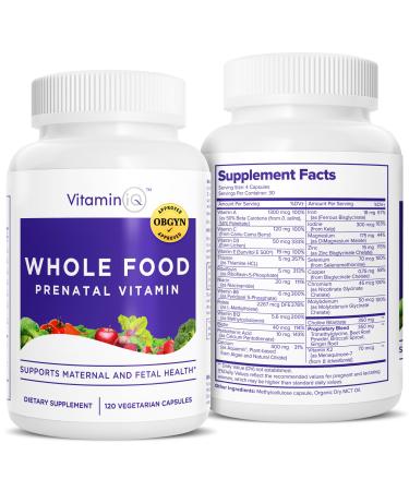 Whole Food Prenatal Vitamins (120 Capsules) Natural Support for Maternal and Fetal Health Prenatal Multivitamin for Women with Choline B Vitamins and More Vegan No Soy Gluten or Dairy
