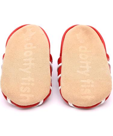 Dotty Fish Soft Leather Toddler Shoes for Boys | Non-Slip Suede Soles | Red Anchors | 2-3 Years - Buy Online on GoSupps.com