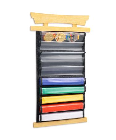 Tilhumt 10 Belt Karate Belt Display Rack with Dust Cover, Felt Martial Arts Belts Holder, Bamboo Taekwondo Belt Display Organizer Storage