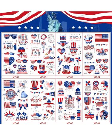 Patriotic Temporary Tattoos for Fourth of July | Red White and Blue Face Stickers for Independence Day Celebration - Buy Online on GoSupps.com