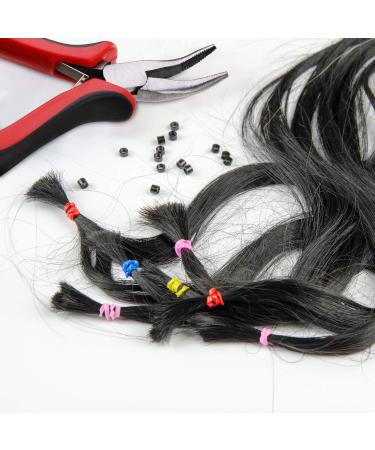 Hair Extension Kit with Pliers, Hook Needle, Bead Device Tool, 600 Silicone Lined Micro Rings - Black, Blonde, Brown Beads - Buy Online on GoSupps.com