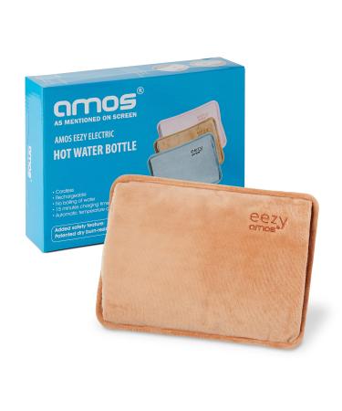 AMOS Eezy Rechargeable Electric Hot Water Bottle Bed Warmer with Hand Heat Pad Glove Pain Relief Coffee