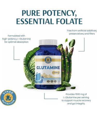 Vykee Nutrition L-Glutamine Capsules - Supplements for Muscle Recovery Gut Health and Immune Support - Vegan Non-GMO Gluten-Free - 1500 mg 120 Count - Buy Online on GoSupps.com
