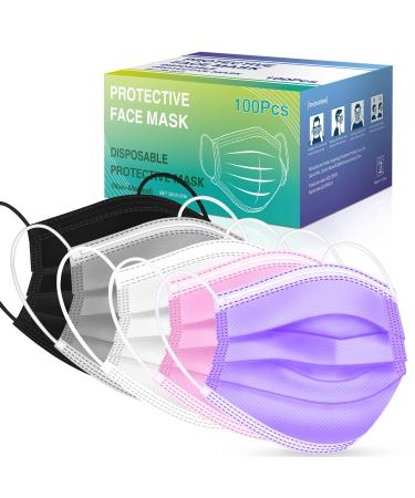 Hotodeal 100 Pcs Colored Disposable Face Masks, 3 Ply Filter Protectors with Elastic Earloops,Breathable Lightweight Face Masks for Adult, Men, Women(Colorful02) 3. Colorful02-100pcs