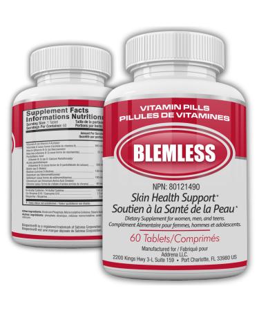 Blemless- Designed as Clear Skin Supplement Pills for Oily Skin & Blemishes for Women Men and Adults- 60ct Tablets