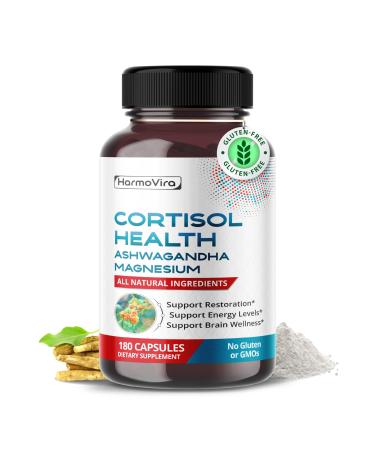 CORTISOL Health - Ashwagandha Magnesium Rhodiola St. John's Wort - Support Restoration Energy Levels Brain Wellness 180-day Supply 60 count (pack of 2)
