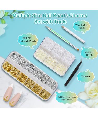 5600 PCS Nail Art Pearls Flatback Pearls - Gold, Silver, Beige, White - Nail Gems with Brushes, Pencil, Tweezer - For Nail Art, Makeup, Crafts - Buy Online on GoSupps.com