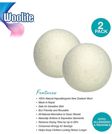 WOOLITE Reusable Wool Laundry Dryer Balls - Eco-Friendly Fabric Softener Reduces Wrinkles Cuts Drying Time in Half - 2-Pack - Buy Online on GoSupps.com