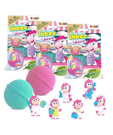 Inkee Unicorn Professions |3x bombs children with a surprise - 3 out of 6 different unicorns for collecting - 3x 100g bath balls with banana milk -shake aroma and jojoba oil pink or green 3x unicorn profession