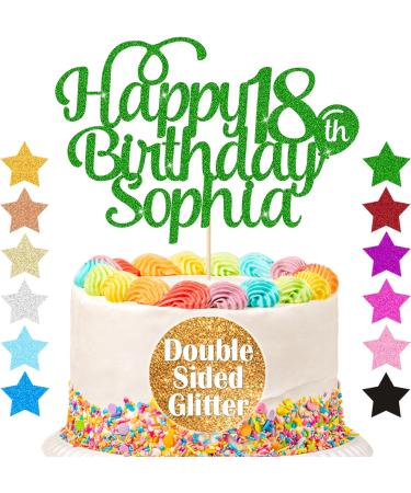 Cake Topper Personalised Cake Topper Happy Birthday Cake Toppers Cake Decorations Double Sided Glitter Cake Topper for 1st 10th 16th 18th 20th 21st 30th 40th 50th 60th 70th 80th(Green) - Buy Online on GoSupps.com
