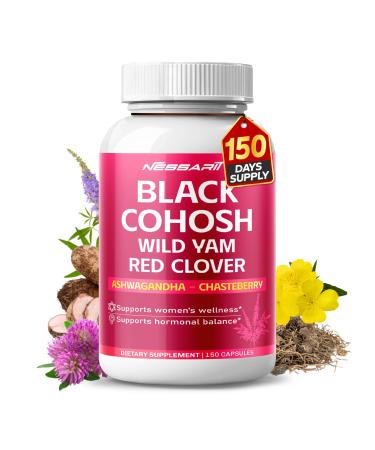 Black Cohosh 9 600mg* Hormonal Balance Support with Wild Yam Red Clover Ashwagandha Chasteberry & More 150 Capsules 150 Count (pack of 1)