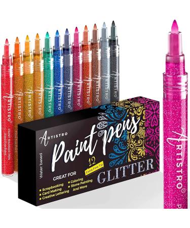 Glitter Paint Pens for Rock Painting  Stone  Ceramic  Glass  Wood  Fabric  Scrapbooking  DIY Craft Making  Art Supplies  Card Making  Coloring. Set of 12 Acrylic Glitter Markers Extra-Fine Tip 0.7mm 12 Glitter - Buy Online on GoSupps.com