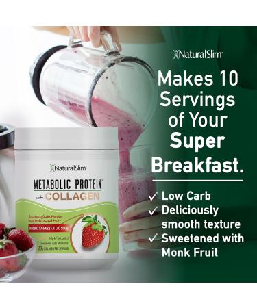 NaturalSlim Metabolic Protein Powder with Collagen whey protein powder shake Hydrolyzed Collagen with L-Glutamine for Metabolic Support Digestion Skin Joints & Muscle Low Carb 17.06oz Strawberry Strawberry With Collagen - Buy Online on GoSupps.com