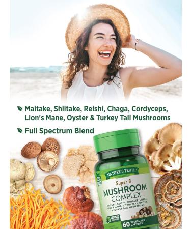 Nature's Truth Mushroom Supplement Capsules - 60 Count | Full Spectrum Super 8 Mushroom Complex - Non-GMO & Gluten Free - Buy Online on GoSupps.com