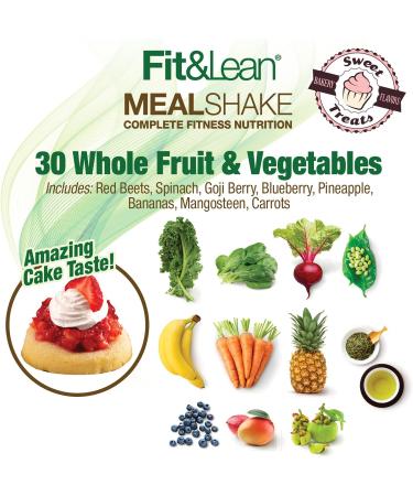 Fit & Lean Strawberry Shortcake Meal Shake - Fat Burning Meal Replacement with Protein, Fiber, Probiotics, Organic Fruits & Vegetables, and Green Tea - 1lb, 10 Servings - Buy Online on GoSupps.com