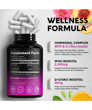 NUTRAHARMONY Inositol - Women Hormone Balance & Reproductive Support - 2000mg Myo & 50mg D-Chiro - Made in USA - 120 Capsules - Buy Online on GoSupps.com