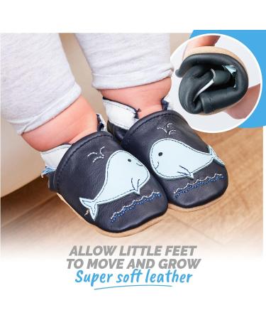 Soft Sole Baby Shoes for Boys and Girls | Leather Toddler Walking Shoes 18-24 Months - Blue Whale - Buy Online on GoSupps.com