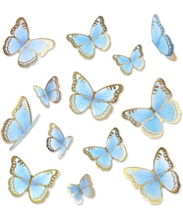 Blumomon 30-Piece 3D Butterfly Cake Topper Decorations | Blue & Gold Rim Cupcake Picks for Weddings Baby Showers & Birthday Parties - Buy Online on GoSupps.com