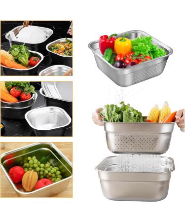 Dish Tub for Kitchen Sink Large Capacity Stainless Steel Basin with Rolled & Wide Edge Stackable Washing Basket for Fruit Vegetable Kitchen Accessories with Drain Hole Vegetable Washing Basket Wash - Buy Online on GoSupps.com