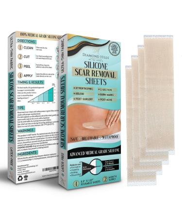Diamond Hills Silicone Scar Removal Sheets (4 Strips 5.9x1.57) - Fade & Flatten Surgical Scars Lighten Marks with Silicone Scar Strips Silicone Patches for Scars Scar Sheets for Effective Results
