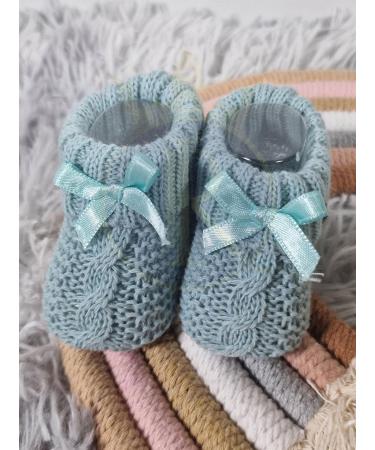 Royal Icon Soft Knitted Baby Booties with Bow for Newborns | 0-3 Months | Blue Green | Ideal for Indoor and Outdoor Use - Buy Online on GoSupps.com