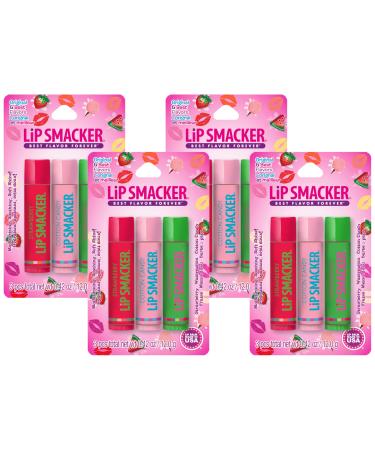 Lip Smackers Flavored Lip Balm Trio Original & Best Strawberry Watermelon Cotton Candy Clear Matte For Kids Women Men 3 Count (Pack of 4)