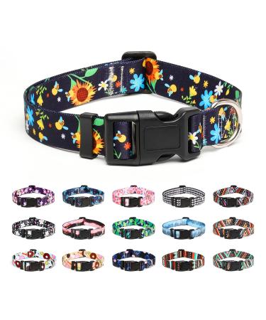 Mercano dog collar adjustable soft nylon comfort & robust patterned dog collar for small medium -sized dog puppies cats (L sunflower) l sunflower